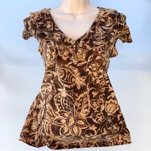 American Living Floral Flutter Sleeve Ruffle Collar Top ~ Size Large or Medium